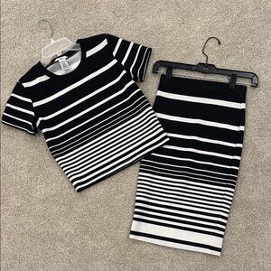 Bar III Black and White Striped Top and Skirt Set